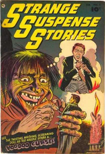 Strange Suspense Stories 5 - Ugly Witch Doctor - Pointed Fingernail - Hoop Earrings - Stringy Hair - Voodoo Doll