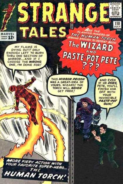 The Wizard - The Human Torch - Paste Pot Pere - Mirror Prison - Firey Action - Dick Ayers, Jack Kirby Strange Tales 110 - The Wizard - The Human Torch - Paste Pot Pere - Mirror Prison - Firey Action - Dick Ayers, Jack Kirby