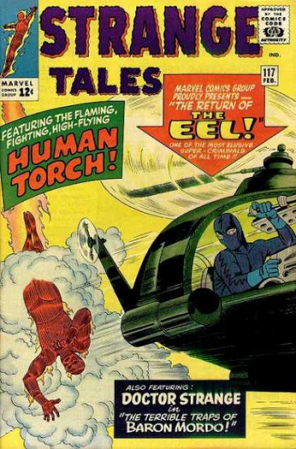 Human Torch - Comics Code Authority - 12 Cents - Marvel - The Eel - George Roussos, Jack Kirby Strange Tales 117 - Human Torch - Comics Code Authority - 12 Cents - Marvel - The Eel - George Roussos, Jack Kirby