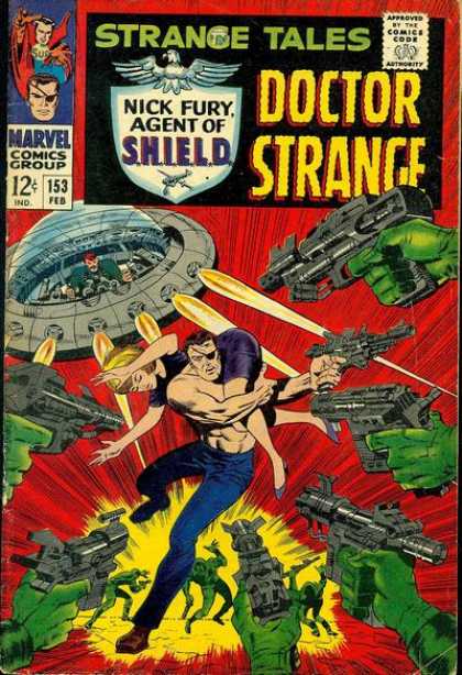 Comics Code Authority - Marvel Comics - 12 Cents - Gun - Spaceship - Jim Steranko Strange Tales 153 - Comics Code Authority - Marvel Comics - 12 Cents - Gun - Spaceship - Jim Steranko