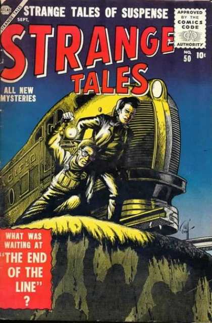 Train - Lantern - Conductor - Railroad Ties - Shadows - Bill Everett Strange Tales 50 - Train - Lantern - Conductor - Railroad Ties - Shadows - Bill Everett