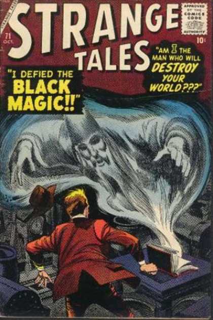I Defied The Black Magic - Comics Code - Am I The Man Who Will Destroy The World - Flying Hat Strange Tales 71 - I Defied The Black Magic - Comics Code - Am I The Man Who Will Destroy The World - Flying Hat