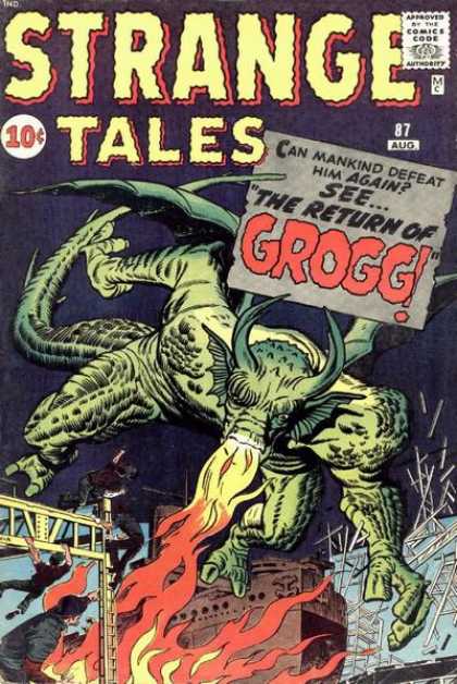 The Return Of Grogg - Fire - City - Horns - Wings - Dick Ayers, Jack Kirby Strange Tales 87 - The Return Of Grogg - Fire - City - Horns - Wings - Dick Ayers, Jack Kirby