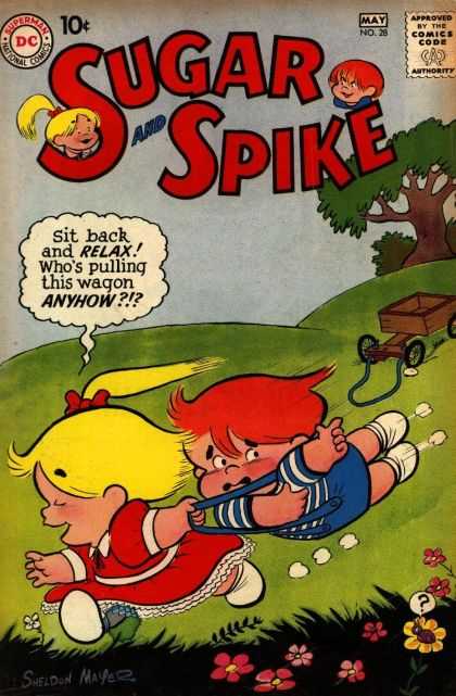 Sugar and Spike 28 - Wagon - Tree - Girl Dragging Boy - Hills - Red Dress