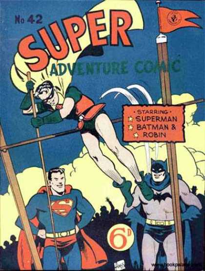 Super Adventure Comic 42 - Batman - Robin - Superman - Pole Vault - Flag