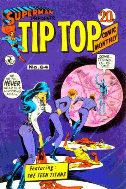 Superman Presents Tip Top 64 - Team Titans - Blue Hair - Pink Sphere - Red Uniform - Yellow Gloves