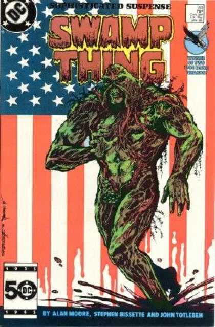 Swamp Thing 44 - Suspense - Red And White Stripes - Stars - Flag - Green Creature