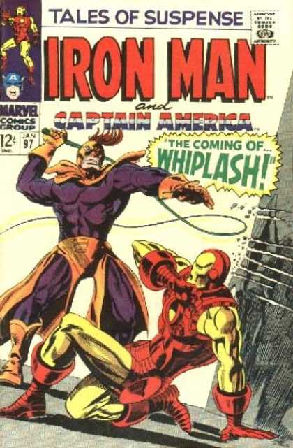 Tales of Suspense 97 - Iron Man - Marvel Comics Group - Captain America - Whiplash - Superhero - Gene Colan