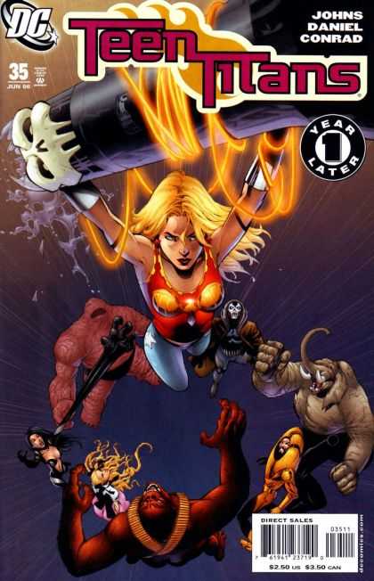 Teen Titans (2003) 35 - Johns - Daniel Conrad - Issue 35 - 1 Year Anniversary - Girl Flying Upwards From Crowd