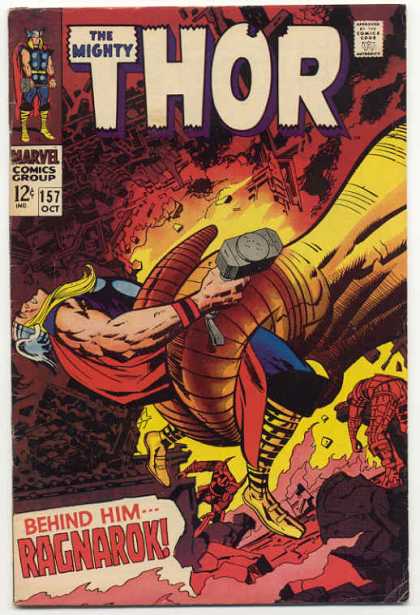Thor 157 - Behind Himragnarok - 157 Oct - Thor Getting Squeezed - Fire - Tenticle Hand - Jack Kirby