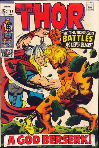 Thor 166 - July - Marvel - The Thunder God - Viking Hat - 15 Cents - Jack Kirby