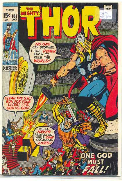 Thor 181 - Hammer - Sword - Red Cape - Meeting - Fire