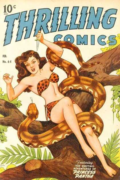 Thrilling Comics 64 - Snake - Knife - Tree - Bite - Tarzan Girl