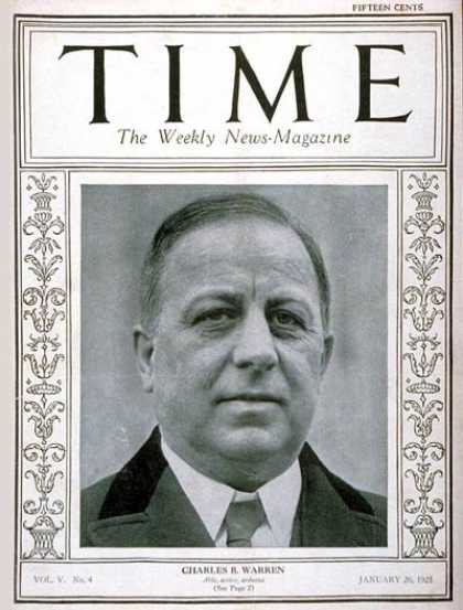 Time - Charles B. Warren - Jan. 26, 1925 - World War I - Politics