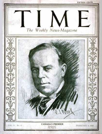 Time - William Mackenzie King - Feb. 9, 1925 - Canada - Palestine