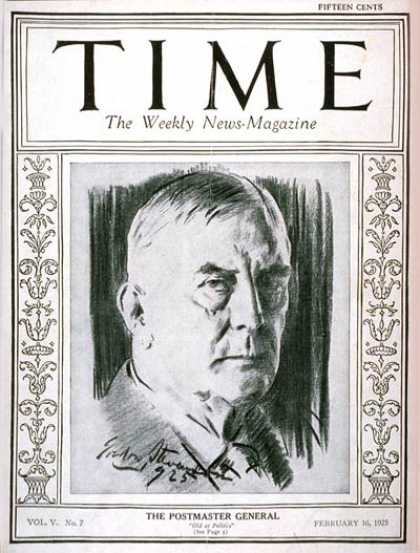 Time - Harry S. New - Feb. 16, 1925 - Postal Service - Politics