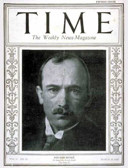 Time - Eduard Benes - Mar. 23, 1925 - Czechoslovakia - World War I