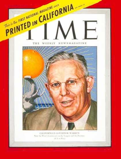 Time - Earl Warren - Jan. 31, 1944 - Governors - California - Politics
