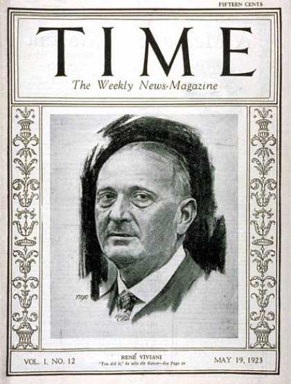 Time - Renï¿½ Viviani - May 19, 1923 - World War I - France