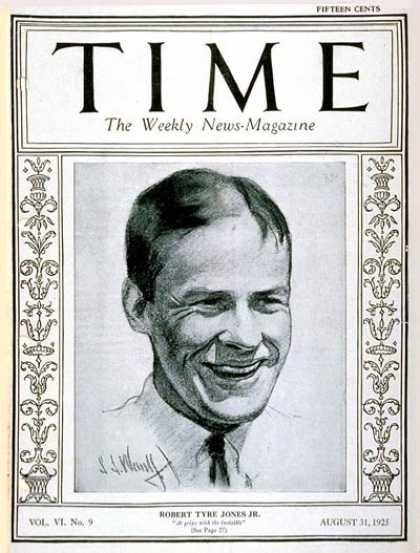 Time - Bobby Jones - Aug. 31, 1925 - Golf - Sports