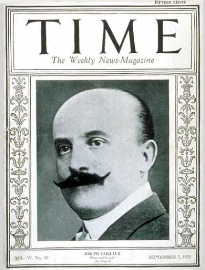 Time - Joseph Caillaux - Sep. 7, 1925 - World War I - France