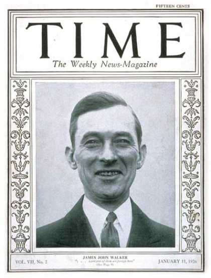 Time - Jimmy Walker - Jan. 11, 1926 - Mayors - New York - Politics