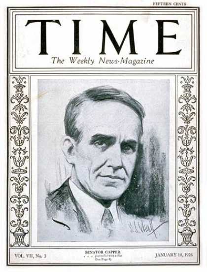 Time - Senator Arthur Capper - Jan. 18, 1926 - Congress - Senators - World War I - Kans