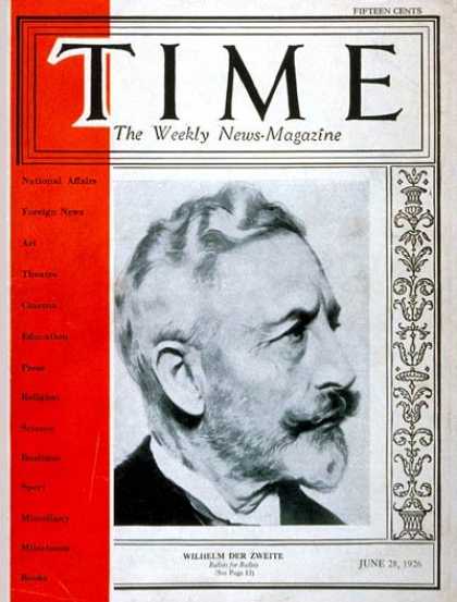 Time - Wilhelm II - June 28, 1926 - Germany - Politics