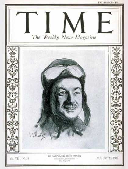 Time - Captain Renï¿½ Fonck - Aug. 23, 1926 - World War I - Military - Aviation
