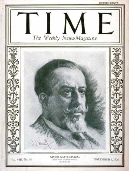 Time - Giulio Gatti-Casazza - Nov. 1, 1926 - Opera Managers - Opera - Music