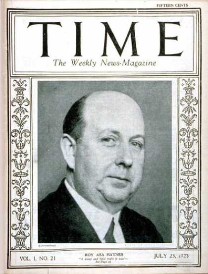 Time - Roy Asa Haynes - July 23, 1923 - Prohibition