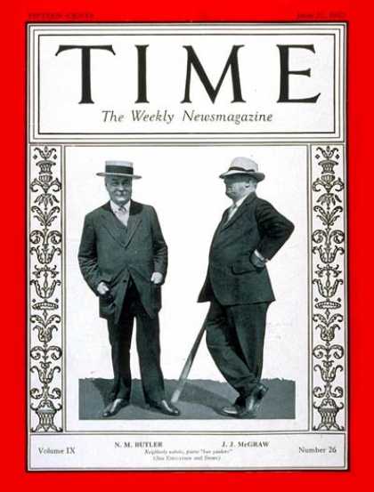 Time - Nicholas M. Butler & John J. McGraw - June 27, 1927 - Nicholas M. Butler - Educa
