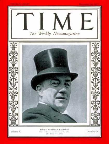 Time - Stanley Baldwin - Dec. 26, 1927 - Great Britain - Politics