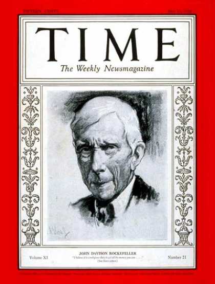 Time - John D. Rockefeller - May 21, 1928 - Finance - Philanthropy - Business