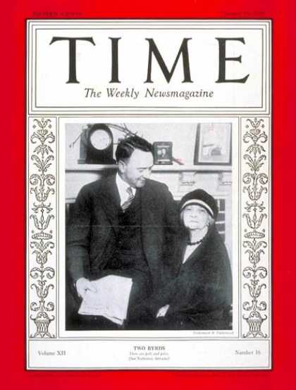 Time - Governor Harry F. Byrd - Oct. 15, 1928 - Governors - Politics