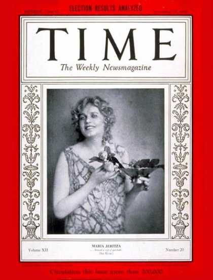 Time - Maria Jeritza - Nov. 12, 1928 - Opera - Singers - Music
