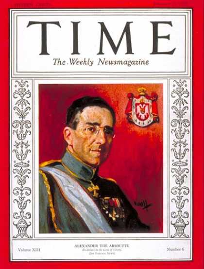 Time - King Alexander - Feb. 11, 1929 - Royalty - Yugoslavia