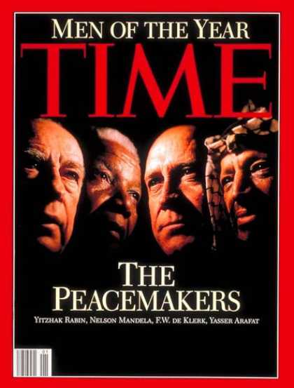 Time - Rabin, Arafat, De Klerk, Mandela, Men of the Year - Jan. 3, 1994 - Yitzhak Rabin