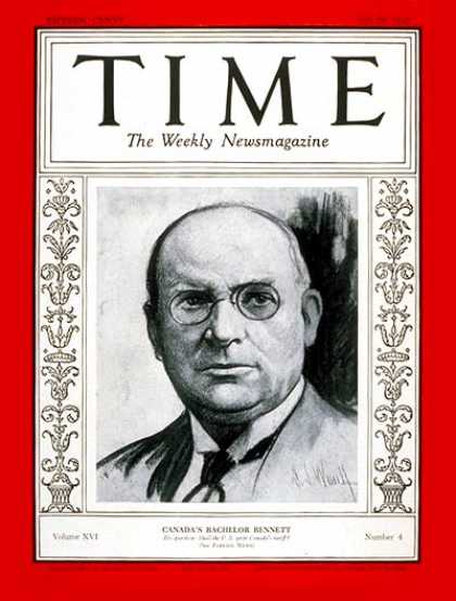 Time - Richard B. Bennett - July 28, 1930 - Canada - Parliament