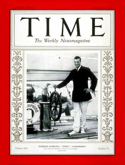 Time - Harold S. Vanderbilt - Sep. 15, 1930 - Sports
