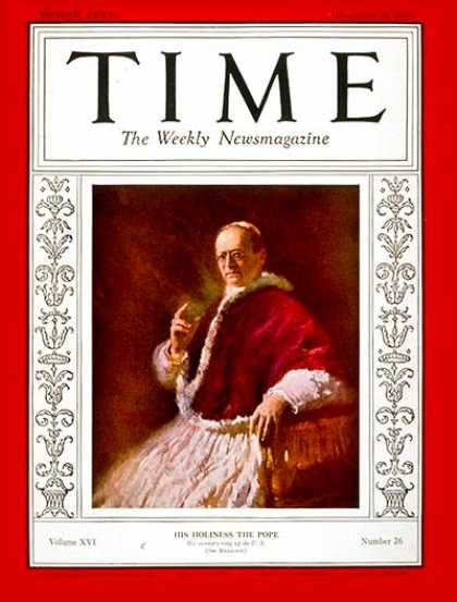 Time - Pope Pius XI - Dec. 29, 1930 - Religion - Christianity - Popes - Catholicism