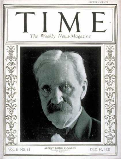Time - Albert Baird Cummins - Dec. 10, 1923 - Congress - Senators - Iowa - Politics