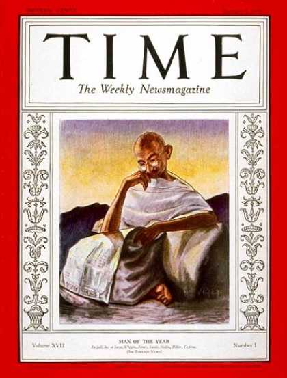 Time - Mahatma Gandhi, Man of the Year - Jan. 5, 1931 - India - Philosophers - M.K. Gan