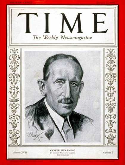 Time - Professor James Ewing - Jan. 12, 1931 - Medical Research - Cancer - Health & Med