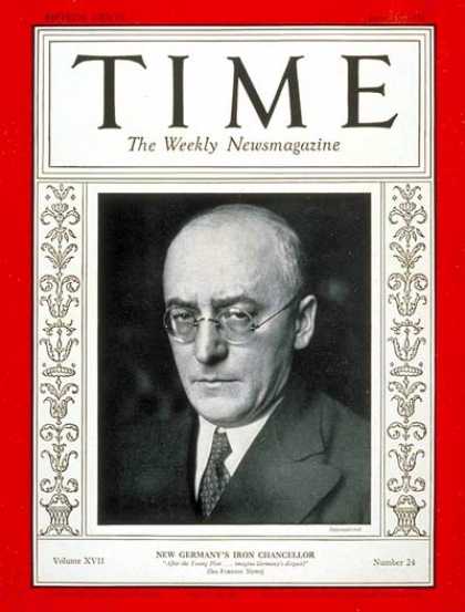 Time - Dr. Heinrich Brï¿½ning - June 15, 1931 - World War I - Germany