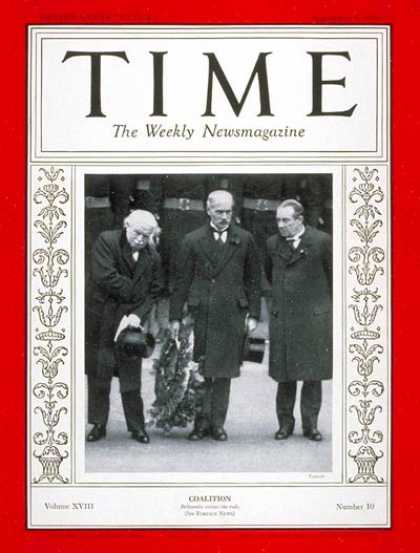 Time - MacDonald, Baldwin & George - Sep. 7, 1931 - Great Britain - Politics