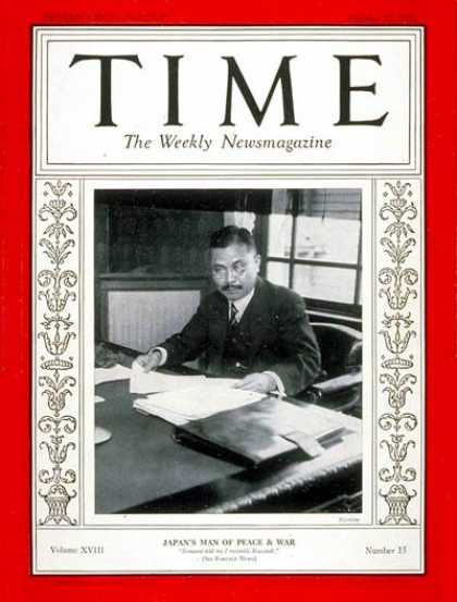 Time - Baron Kijuro Shidehara - Oct. 12, 1931 - Japan