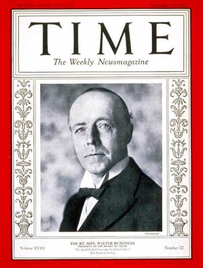 Time - Walter Runciman - Nov. 30, 1931 - Great Britain - Business
