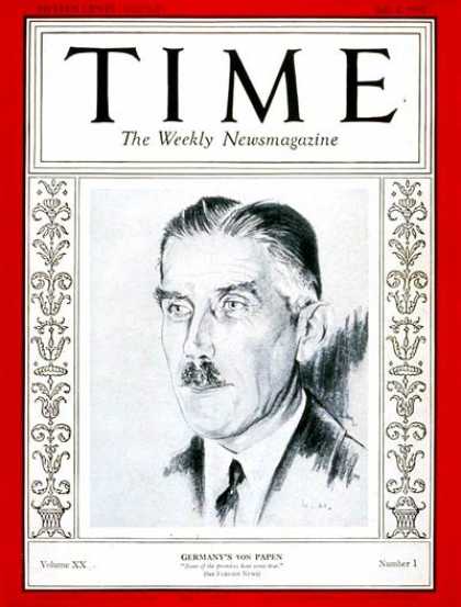 Time - Franz von Papen - July 4, 1932 - Germany