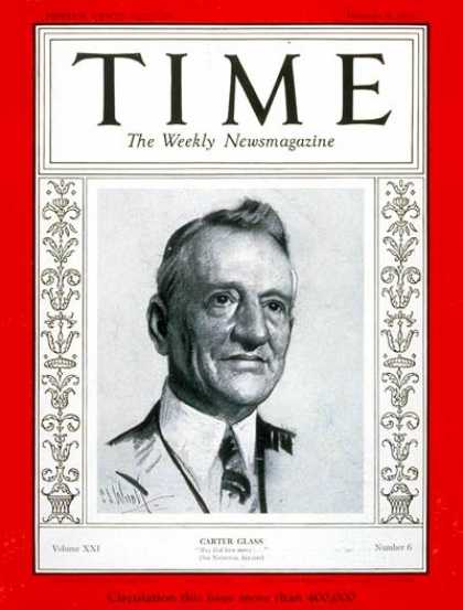 Time - Senator Carter Glass - Feb. 6, 1933 - Carter Glass - Senators - Congress